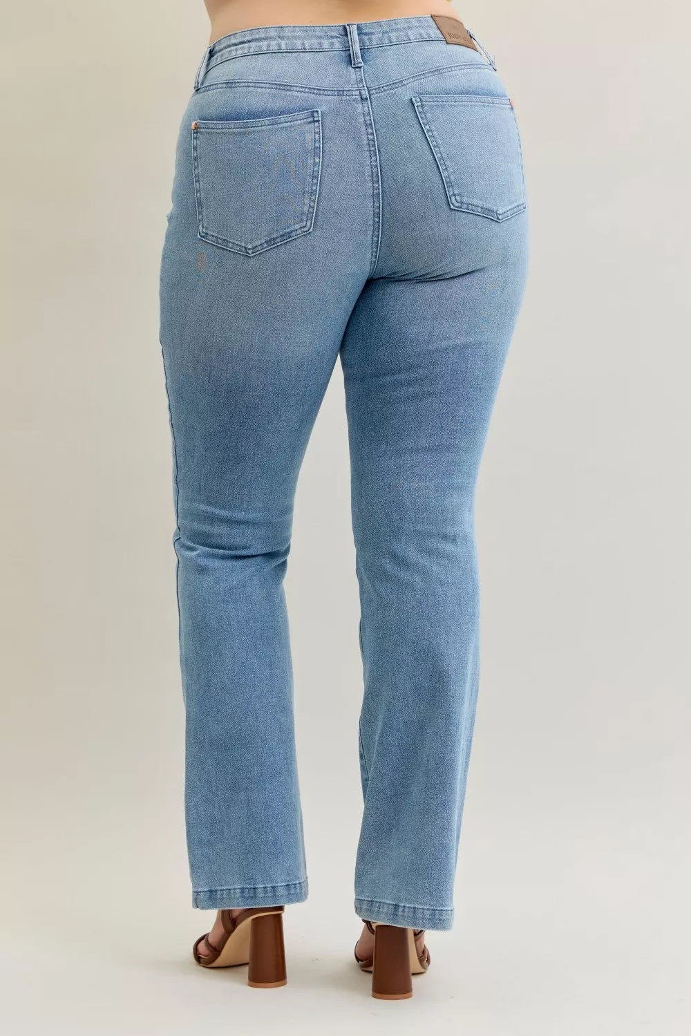 Full Size Mid Rise Bootcut Jeans with Contrast Wash & Front Patch Pockets Plus Size