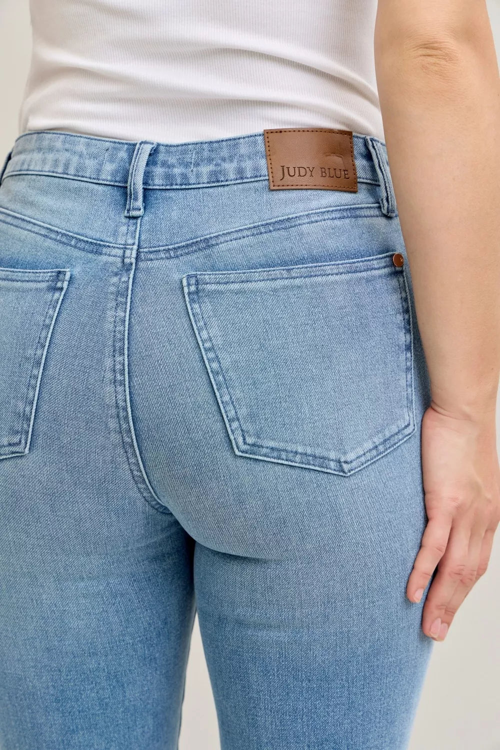 Full Size Mid Rise Bootcut Jeans with Contrast Wash & Front Patch Pockets Plus Size