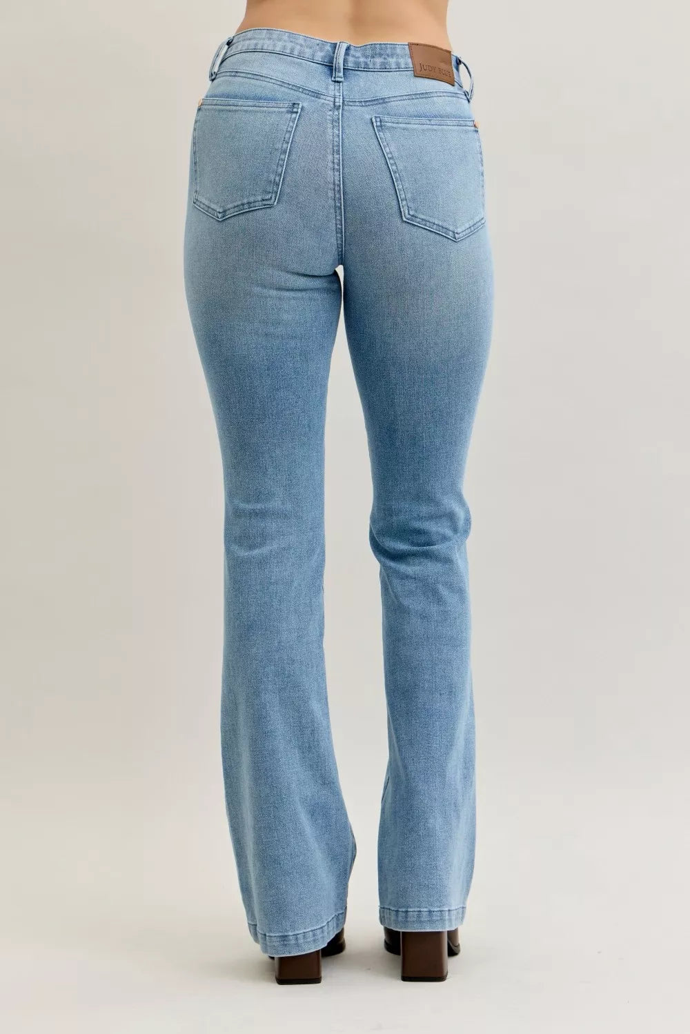 Full Size Mid Rise Bootcut Jeans with Contrast Wash & Front Patch Pockets Plus Size