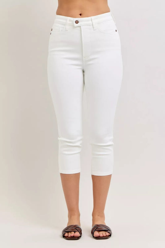 High Waist Extended Waistband Capri Pants with Spade Pockets